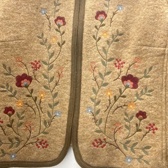 Wool Liz Claiborne western country brown Blazer cozy Jacket zip  flower ‎ L. - Picture 4 of 12